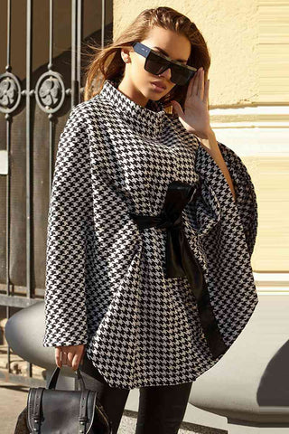 Shop Houndstooth Tie Waist Trench Coat Now On Klozey Store - Trendy U.S. Premium Women Apparel & Accessories And Be Up-To-Fashion!