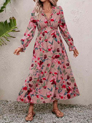 Shop Floral Frill Trim V-Neck Maxi Dress Now On Klozey Store - Trendy U.S. Premium Women Apparel & Accessories And Be Up-To-Fashion!