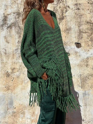 Shop Fringe Detail Long Sleeve Sweater with Pockets Now On Klozey Store - Trendy U.S. Premium Women Apparel & Accessories And Be Up-To-Fashion!