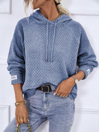 Shop Texture Drawstring Long Sleeve Hooded Sweater Now On Klozey Store - Trendy U.S. Premium Women Apparel & Accessories And Be Up-To-Fashion!