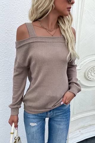 Shop Cold Shoulder Rib-Knit Sweater Now On Klozey Store - Trendy U.S. Premium Women Apparel & Accessories And Be Up-To-Fashion!