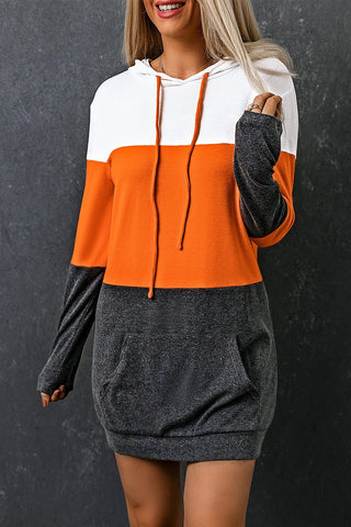 Shop Color Block Drawstring Hooded Dress Now On Klozey Store - Trendy U.S. Premium Women Apparel & Accessories And Be Up-To-Fashion!