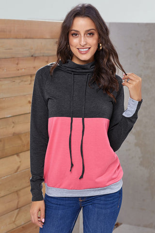 Shop Color Block Raglan Sleeve Drawstring Sweatshirt Now On Klozey Store - Trendy U.S. Premium Women Apparel & Accessories And Be Up-To-Fashion!
