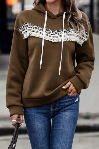 Shop Contrast Fringe Detail Dropped Shoulder Hoodie Now On Klozey Store - Trendy U.S. Premium Women Apparel & Accessories And Be Up-To-Fashion!