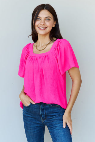 Shop Ninexis Keep Me Close Square Neck Short Sleeve Blouse in Fuchsia Now On Klozey Store - Trendy U.S. Premium Women Apparel & Accessories And Be Up-To-Fashion!