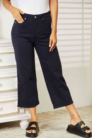 Shop Judy Blue Full Size High Waist Tummy Control Garment Dyed Wide Cropped Jeans Now On Klozey Store - Trendy U.S. Premium Women Apparel & Accessories And Be Up-To-Fashion!