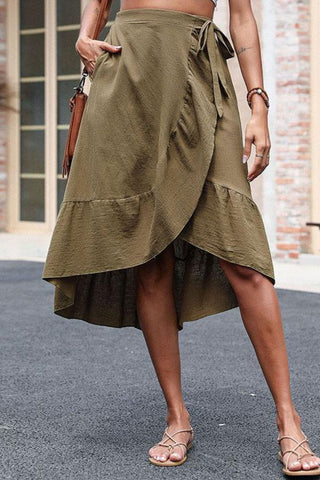 Shop Elastic Waist Ruffled Skirt with Pockets Now On Klozey Store - Trendy U.S. Premium Women Apparel & Accessories And Be Up-To-Fashion!