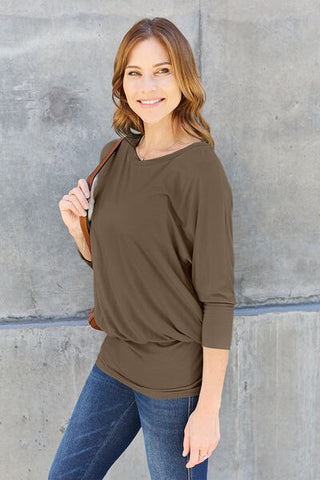 Shop Basic Bae Full Size Round Neck Batwing Sleeve Blouse Now On Klozey Store - Trendy U.S. Premium Women Apparel & Accessories And Be Up-To-Fashion!