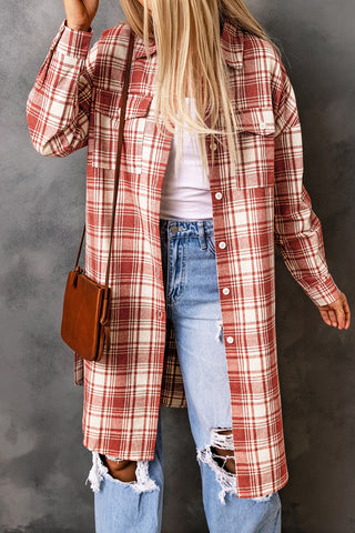 Shop Double Take Plaid Button-Up Longline Shacket with Breast Pockets Now On Klozey Store - Trendy U.S. Premium Women Apparel & Accessories And Be Up-To-Fashion!