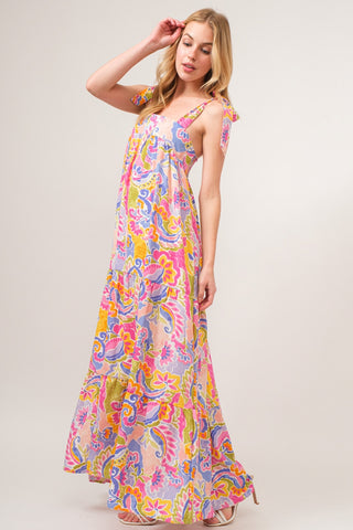 Shop And The Why Full Size Printed Tie Shoulder Tiered Maxi Dress Now On Klozey Store - Trendy U.S. Premium Women Apparel & Accessories And Be Up-To-Fashion!