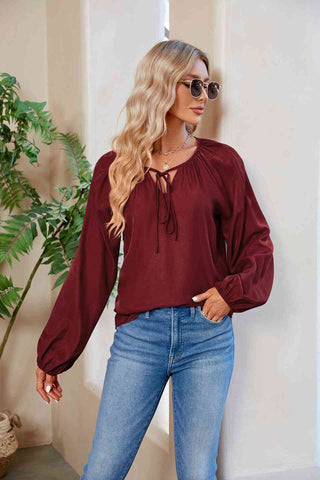 Shop Tie Neck Balloon Sleeve Blouse Now On Klozey Store - Trendy U.S. Premium Women Apparel & Accessories And Be Up-To-Fashion!