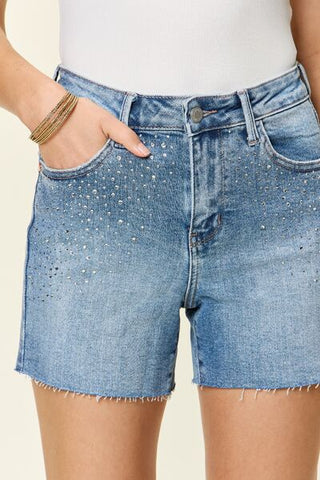 Shop Judy Blue Full Size High Waist Rhinestone Decor Denim Shorts Now On Klozey Store - Trendy U.S. Premium Women Apparel & Accessories And Be Up-To-Fashion!
