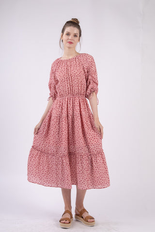 Shop VERY J Floral Round Neck Tiered Midi Dress Now On Klozey Store - Trendy U.S. Premium Women Apparel & Accessories And Be Up-To-Fashion!