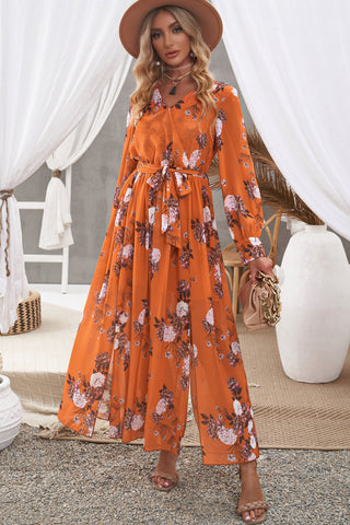 Shop Floral Tie Waist Slit Maxi Dress Now On Klozey Store - Trendy U.S. Premium Women Apparel & Accessories And Be Up-To-Fashion!
