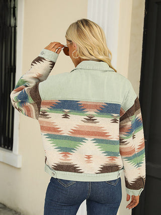 Shop Printed Dropped Shoulder Long Sleeve Denim Jacket Now On Klozey Store - Trendy U.S. Premium Women Apparel & Accessories And Be Up-To-Fashion!