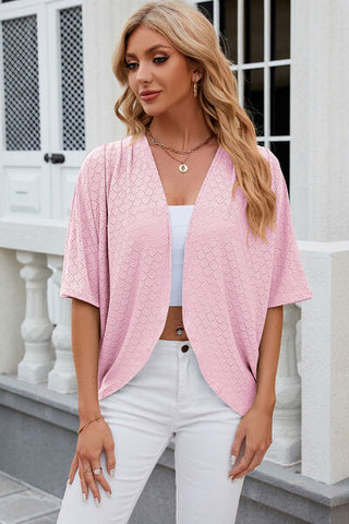 Shop Eyelet Open Front Half Sleeve Cardigan Now On Klozey Store - Trendy U.S. Premium Women Apparel & Accessories And Be Up-To-Fashion!