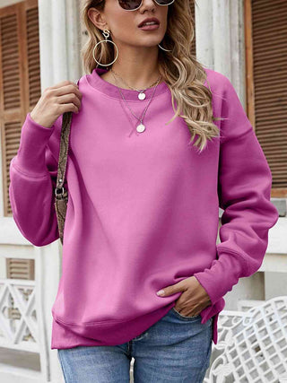 Shop Dropped Shoulder Slit Sweatshirt Now On Klozey Store - Trendy U.S. Premium Women Apparel & Accessories And Be Up-To-Fashion!