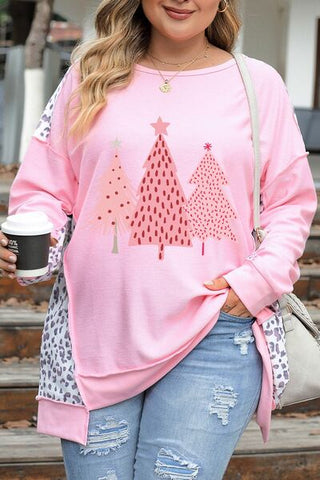 Shop Plus Size Christmas Tree Leopard Dropped Shoulder Sweatshirt Now On Klozey Store - Trendy U.S. Premium Women Apparel & Accessories And Be Up-To-Fashion!
