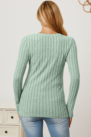 Shop Basic Bae Full Size Ribbed V-Neck Long Sleeve T-Shirt Now On Klozey Store - Trendy U.S. Premium Women Apparel & Accessories And Be Up-To-Fashion!