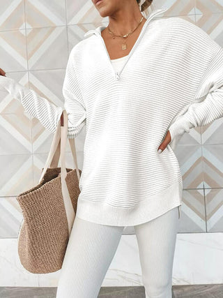 Shop Half Zip Long Sleeve Knit Top Now On Klozey Store - Trendy U.S. Premium Women Apparel & Accessories And Be Up-To-Fashion!