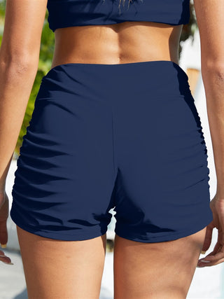Shop Ruched Mid-Rise Waist Swim Shorts Now On Klozey Store - Trendy U.S. Premium Women Apparel & Accessories And Be Up-To-Fashion!