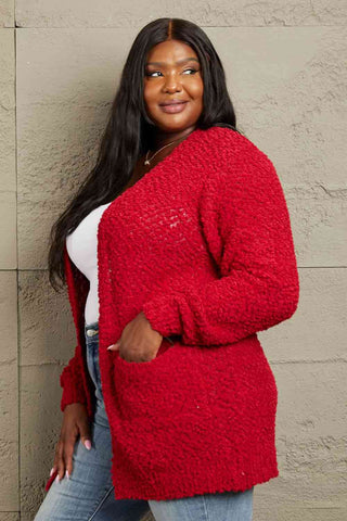 Shop Zenana Falling For You Full Size Open Front Popcorn Cardigan Now On Klozey Store - Trendy U.S. Premium Women Apparel & Accessories And Be Up-To-Fashion!