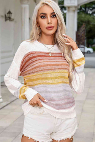 Shop Round Neck Printed Dropped Shoulder Knit Top Now On Klozey Store - Trendy U.S. Premium Women Apparel & Accessories And Be Up-To-Fashion!