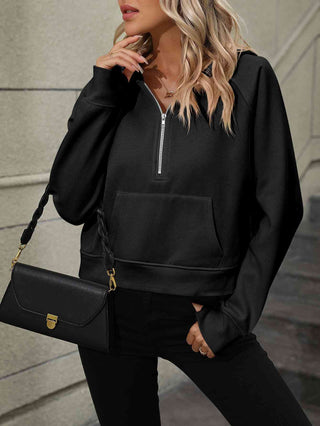 Shop Raglan Sleeve Zip-Up Hoodie with Pocket Now On Klozey Store - Trendy U.S. Premium Women Apparel & Accessories And Be Up-To-Fashion!