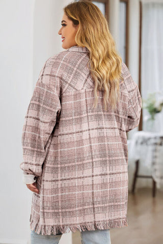 Shop Plus Size Plaid Button Up Dropped Shoulder Outerwear Now On Klozey Store - Trendy U.S. Premium Women Apparel & Accessories And Be Up-To-Fashion!