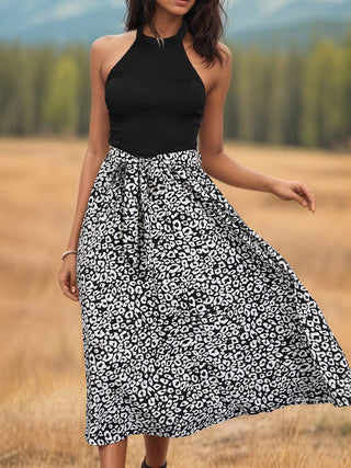 Shop Leopard Halter Neck Midi Dress Now On Klozey Store - Trendy U.S. Premium Women Apparel & Accessories And Be Up-To-Fashion!