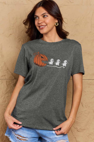 Shop Simply Love Full Size Jack-O'-Lantern Graphic Cotton T-Shirt Now On Klozey Store - Trendy U.S. Premium Women Apparel & Accessories And Be Up-To-Fashion!