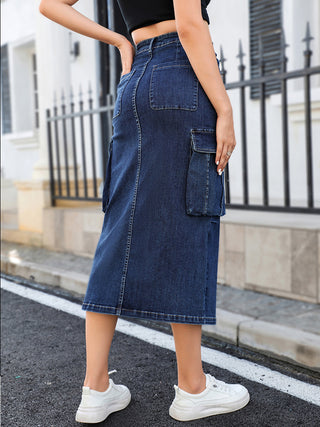 Shop Slit Denim Skirt with Pockets Now On Klozey Store - Trendy U.S. Premium Women Apparel & Accessories And Be Up-To-Fashion!
