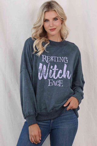 Shop Round Neck RESTING WITCH FACE Graphic Sweatshirt Now On Klozey Store - Trendy U.S. Premium Women Apparel & Accessories And Be Up-To-Fashion!