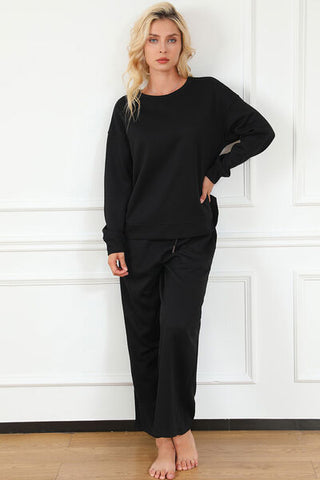 Shop Double Take Full Size Textured Long Sleeve Top and Drawstring Pants Set Now On Klozey Store - Trendy U.S. Premium Women Apparel & Accessories And Be Up-To-Fashion!