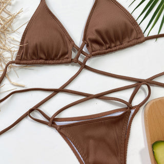Shop Halter Neck Crisscross Ribbed Bikini Set Now On Klozey Store - Trendy U.S. Premium Women Apparel & Accessories And Be Up-To-Fashion!