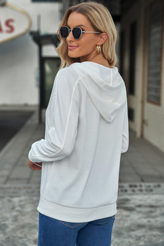 Shop Lace-Up Dropped Shoulder Hoodie Now On Klozey Store - Trendy U.S. Premium Women Apparel & Accessories And Be Up-To-Fashion!
