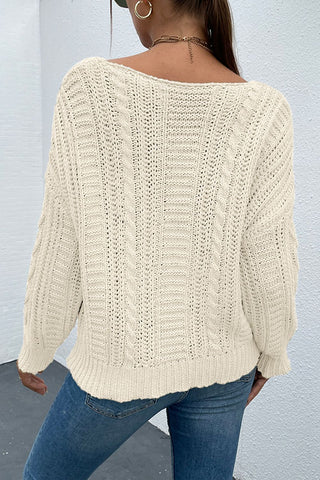Shop V-Neck Cable-Knit Long Sleeve Sweater Now On Klozey Store - Trendy U.S. Premium Women Apparel & Accessories And Be Up-To-Fashion!