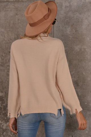Shop Frayed Trim V-Neck Sweater Now On Klozey Store - Trendy U.S. Premium Women Apparel & Accessories And Be Up-To-Fashion!
