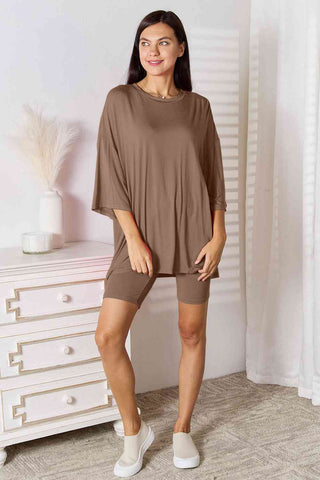 Shop Basic Bae Full Size Soft Rayon Three-Quarter Sleeve Top and Shorts Set Now On Klozey Store - Trendy U.S. Premium Women Apparel & Accessories And Be Up-To-Fashion!
