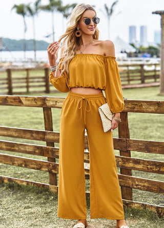 Shop Off-Shoulder Blouse and Drawstring Waist Pants Set Now On Klozey Store - Trendy U.S. Premium Women Apparel & Accessories And Be Up-To-Fashion!