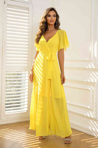 Shop Tie Waist Flutter Sleeve Maxi Dress Now On Klozey Store - Trendy U.S. Premium Women Apparel & Accessories And Be Up-To-Fashion!