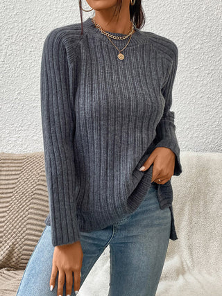 Shop Round Neck Ribbed Raglan Sleeve Sweater Now On Klozey Store - Trendy U.S. Premium Women Apparel & Accessories And Be Up-To-Fashion!