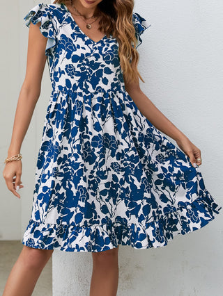 Shop Floral V-Neck Flutter Sleeve Dress Now On Klozey Store - Trendy U.S. Premium Women Apparel & Accessories And Be Up-To-Fashion!