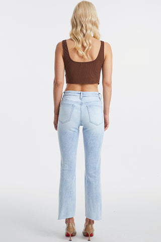 Shop BAYEAS Full Size High Waist Raw Hem Washed Straight Jeans Now On Klozey Store - Trendy U.S. Premium Women Apparel & Accessories And Be Up-To-Fashion!