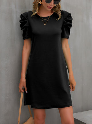 Shop Round Neck Puff Sleeve Mini Dress Now On Klozey Store - Trendy U.S. Premium Women Apparel & Accessories And Be Up-To-Fashion!