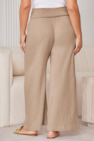 Shop Plus Size Smocked Waist Wide Leg Pants Now On Klozey Store - Trendy U.S. Premium Women Apparel & Accessories And Be Up-To-Fashion!