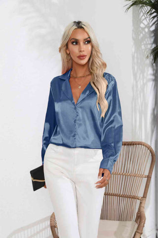 Shop Lapel Collar Button Up Long Sleeve Shirt Now On Klozey Store - Trendy U.S. Premium Women Apparel & Accessories And Be Up-To-Fashion!