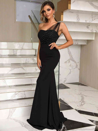 Shop Rhinestone One-Shoulder Formal Dress Now On Klozey Store - Trendy U.S. Premium Women Apparel & Accessories And Be Up-To-Fashion!