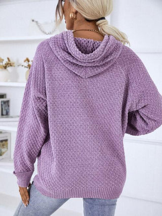 Shop Texture Drawstring Long Sleeve Hooded Sweater Now On Klozey Store - Trendy U.S. Premium Women Apparel & Accessories And Be Up-To-Fashion!