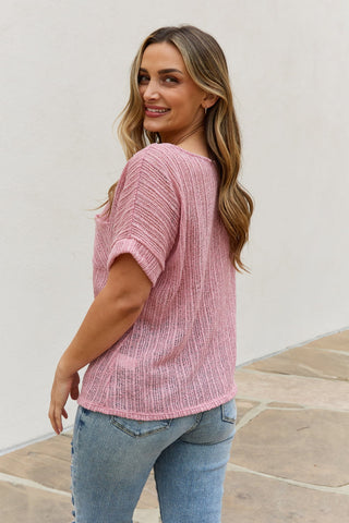 Shop e.Luna Full Size Chunky Knit Short Sleeve Top in Mauve Now On Klozey Store - Trendy U.S. Premium Women Apparel & Accessories And Be Up-To-Fashion!